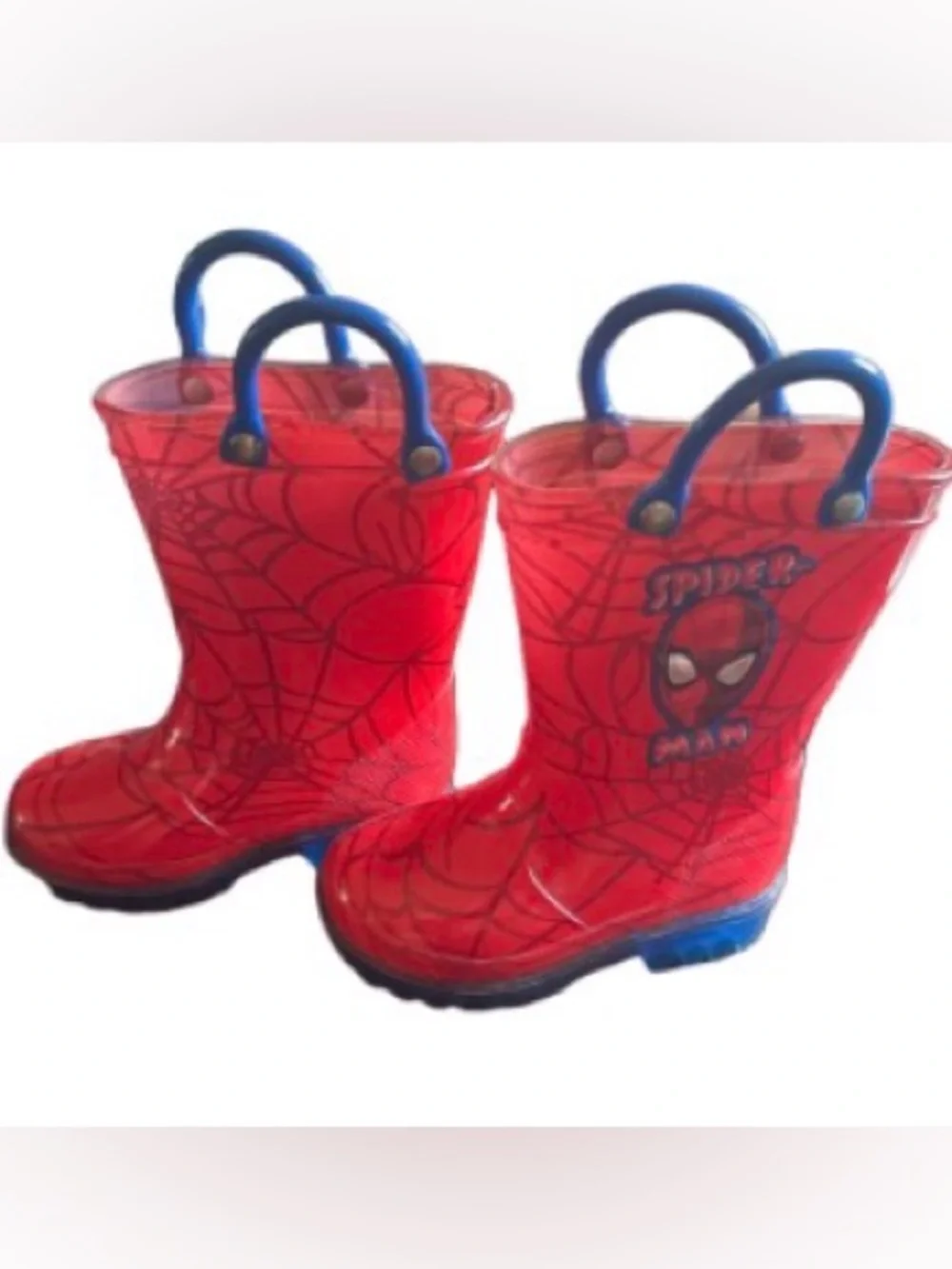 Spider-Man light up Red Kids Rain Boots with Blue Handles